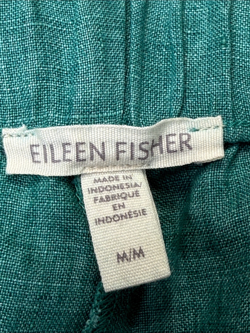 Eileen Fisher Organic Linen Wide Leg Crop Pants M Teal Pull On Pockets - Picture 3 of 10